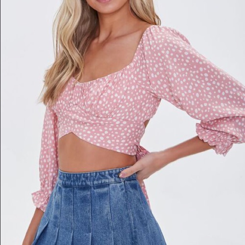 Spotted Print Bow Crop Top